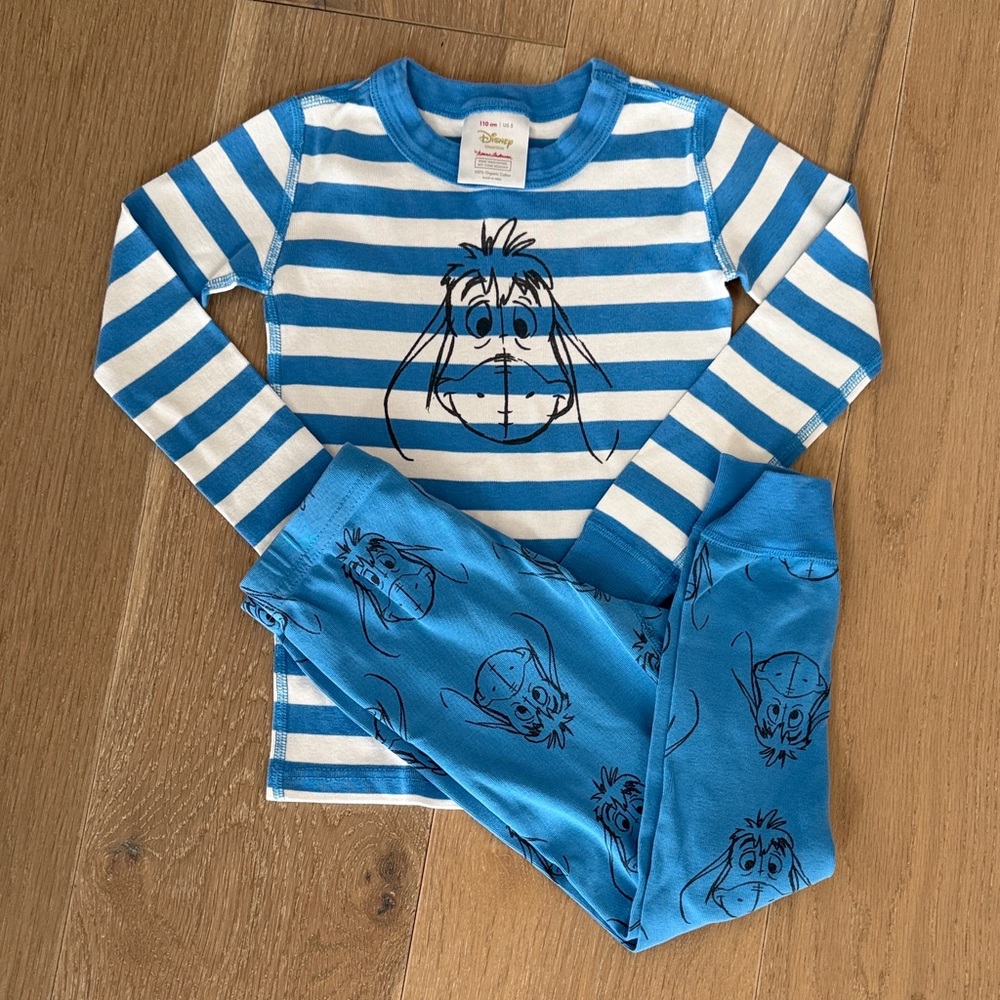 Hanna Andersson Disney Winnie the Pooh Eeyore Blue and White Striped Pajama Set